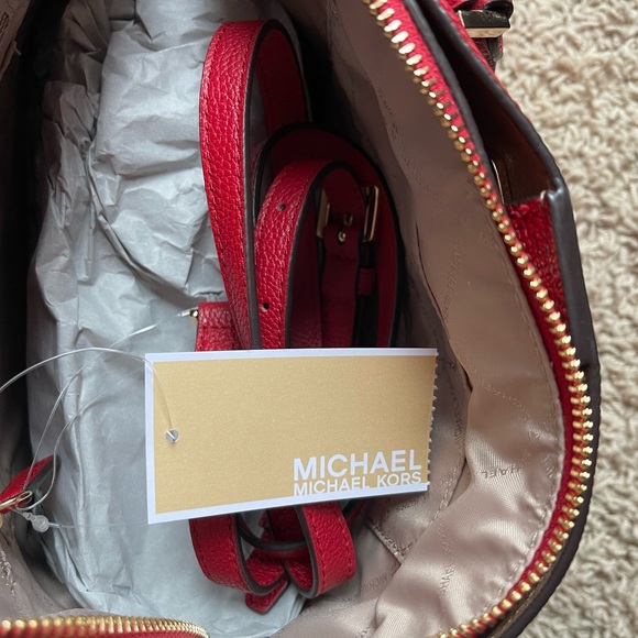 Michael Kors Adele Large Dome Leather Scarlet Satchel - Picture 10 of 14